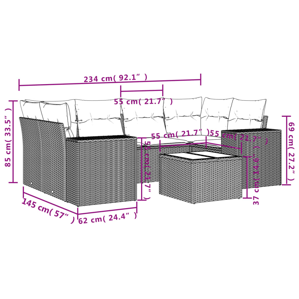 vidaXL Set sofás de jardín 7 piezas y cojines ratán sintético beige