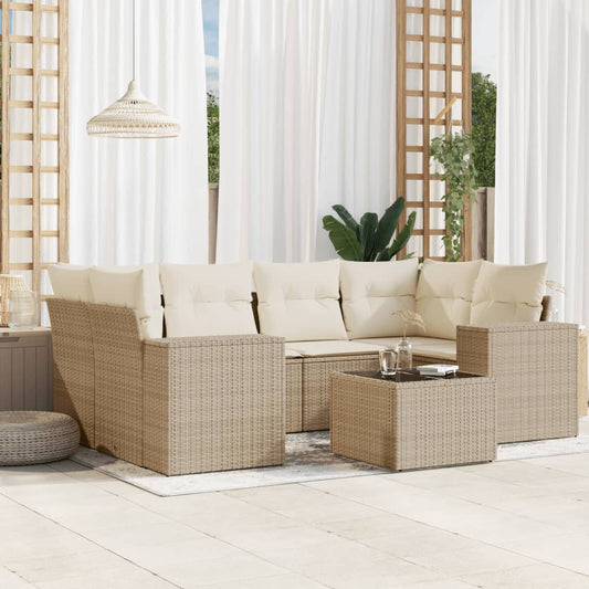 vidaXL Set sofás de jardín 7 piezas y cojines ratán sintético beige