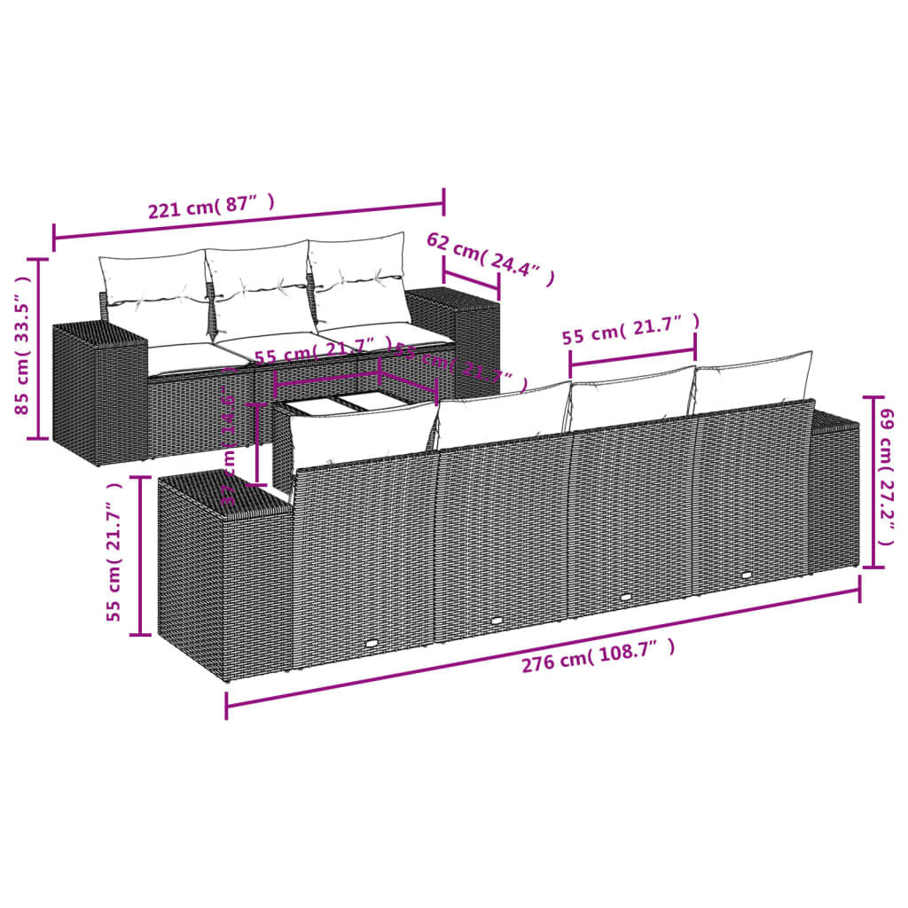 vidaXL Set de sofás de jardín 8 piezas y cojines ratán sintético negro