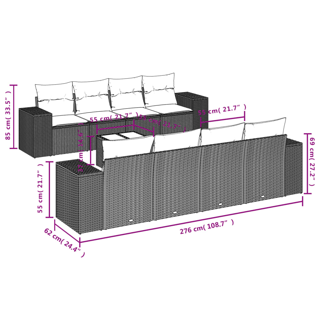 vidaXL Set de sofás de jardín 9 pzas y cojines ratán sintético marrón