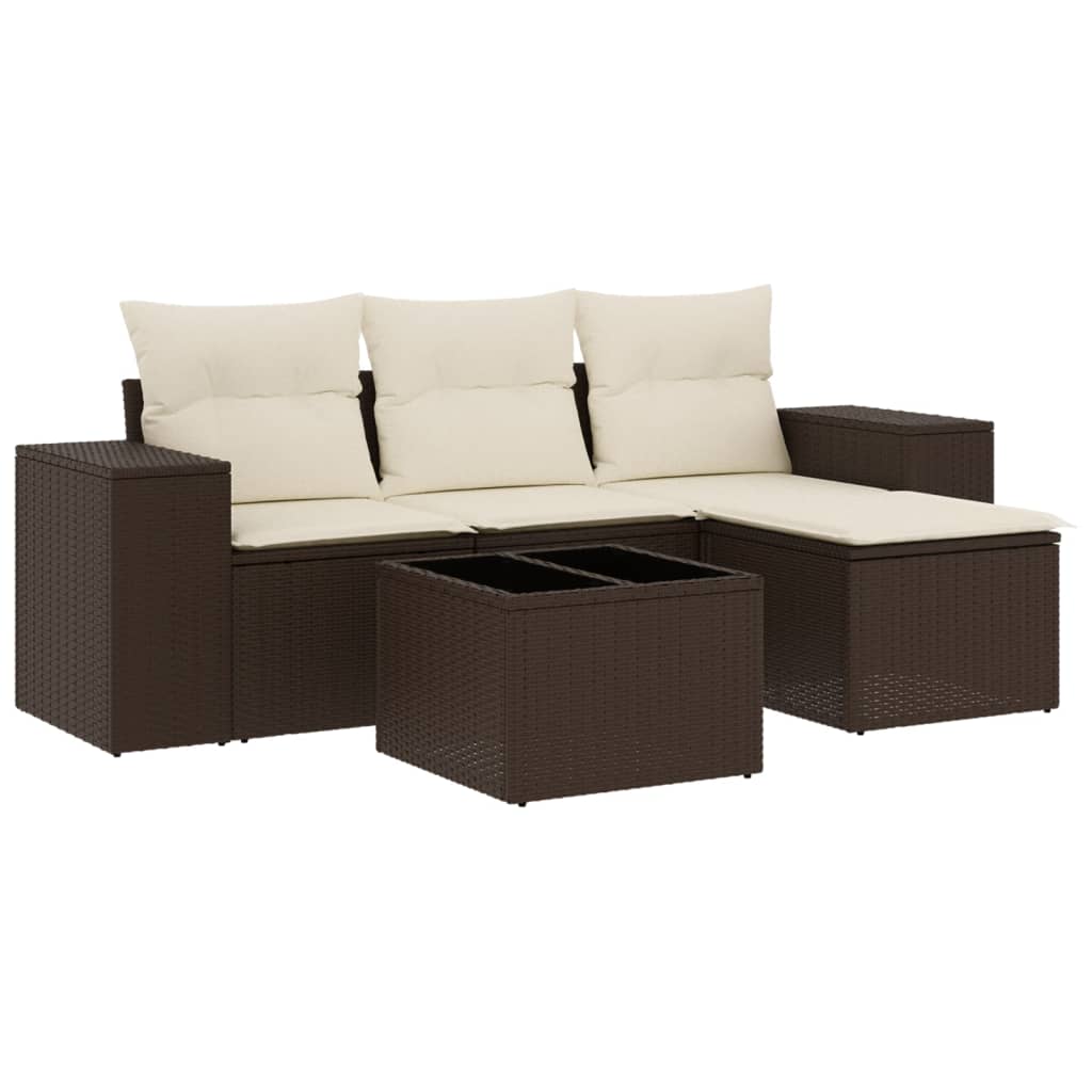 vidaXL Set comedor de jardín 5 piezas y cojines ratán sintético marrón