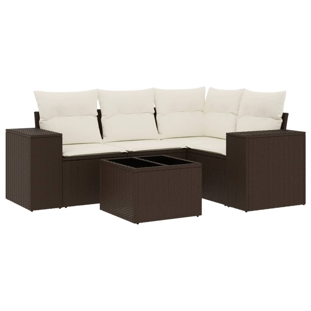 vidaXL Set comedor de jardín 5 piezas y cojines ratán sintético marrón