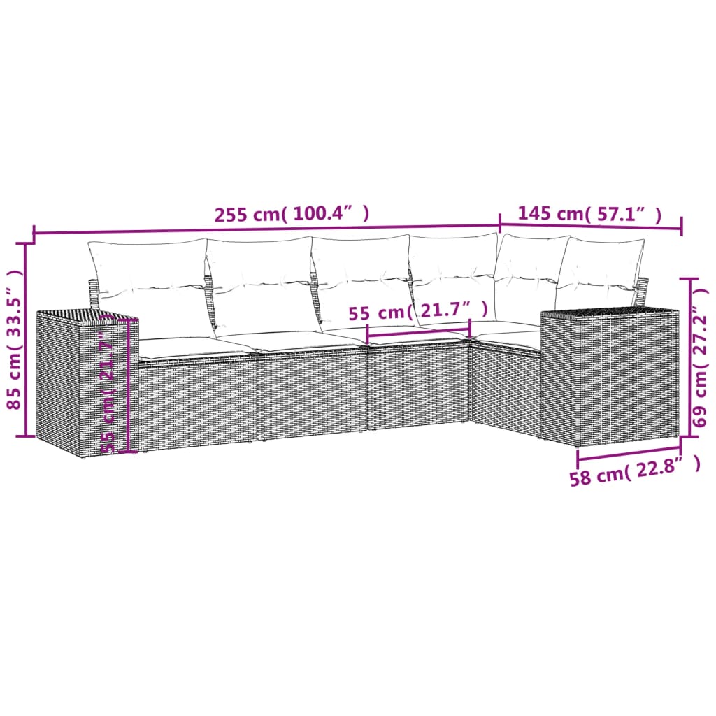 vidaXL Set comedor de jardín 5 piezas y cojines ratán sintético marrón