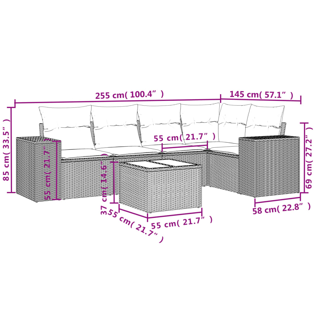 vidaXL Set de sofás de jardín 6 pzas y cojines ratán sintético gris