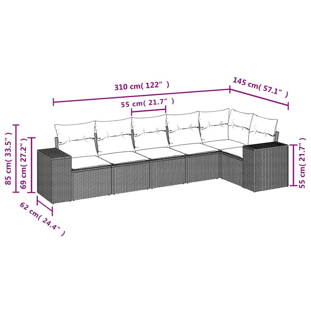 vidaXL Set sofás de jardín 6 piezas y cojines ratán sintético marrón