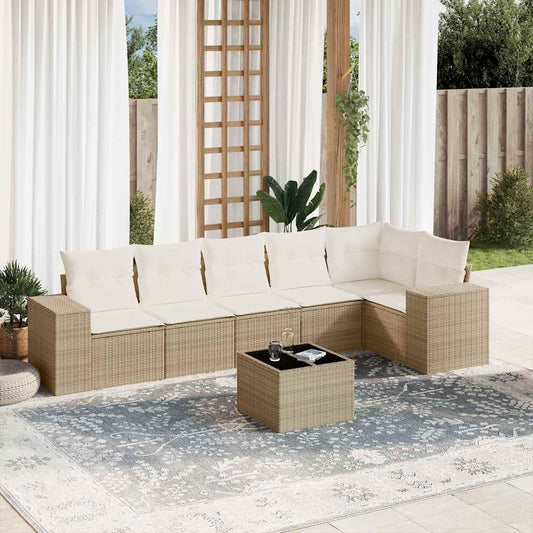 vidaXL Set sofás de jardín 7 piezas y cojines ratán sintético beige