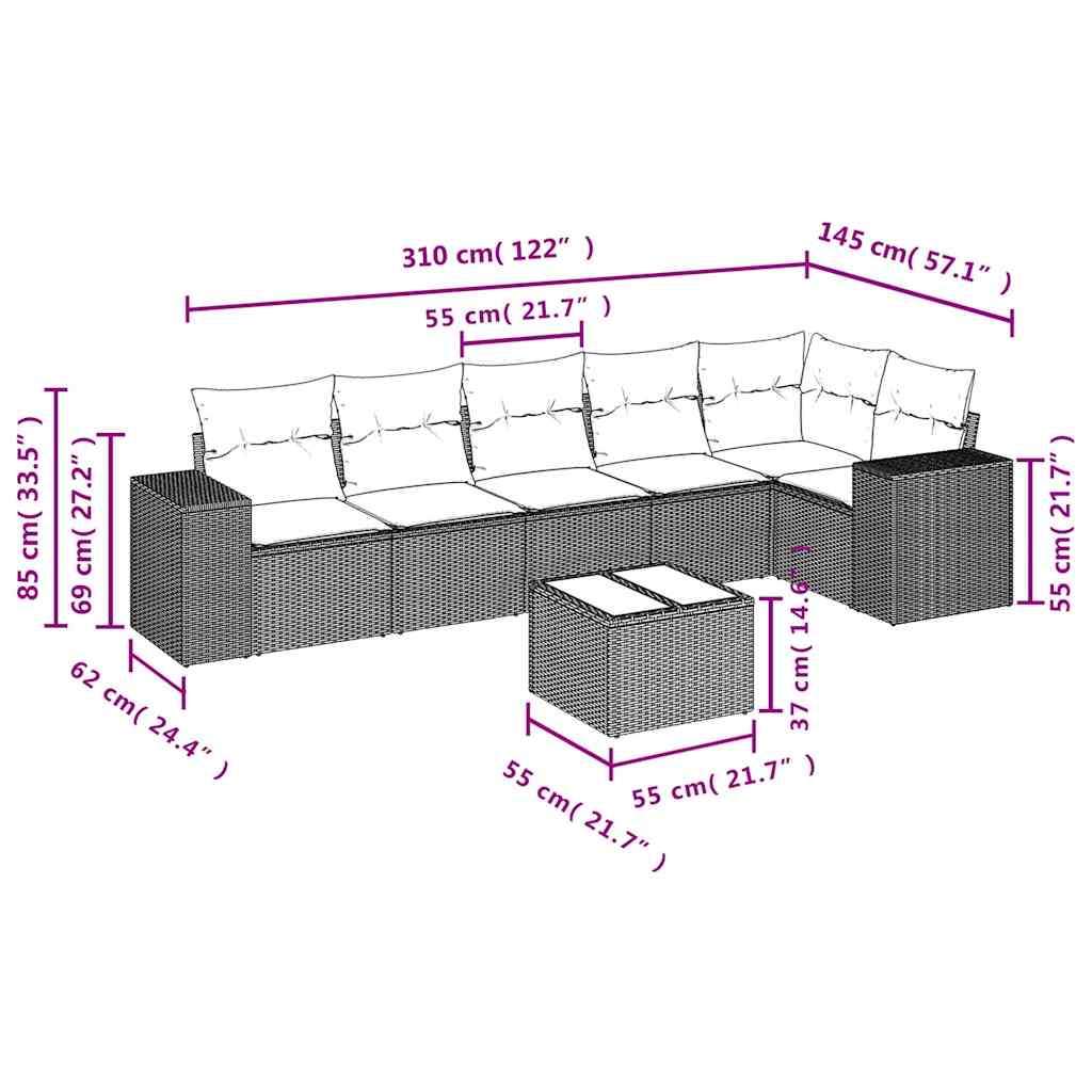 vidaXL Set sofás de jardín 7 piezas y cojines ratán sintético beige