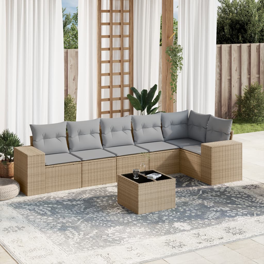 vidaXL Set sofás de jardín 7 piezas y cojines ratán sintético beige