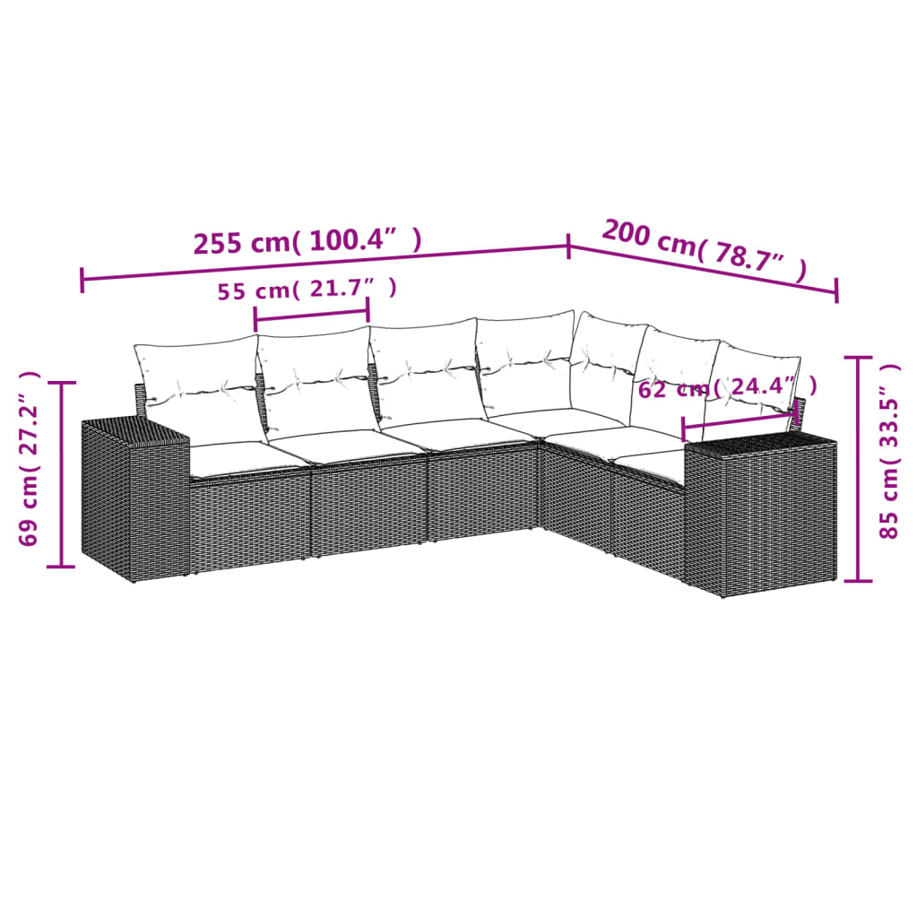 vidaXL Set de sofás de jardín 6 piezas y cojines ratán sintético negro