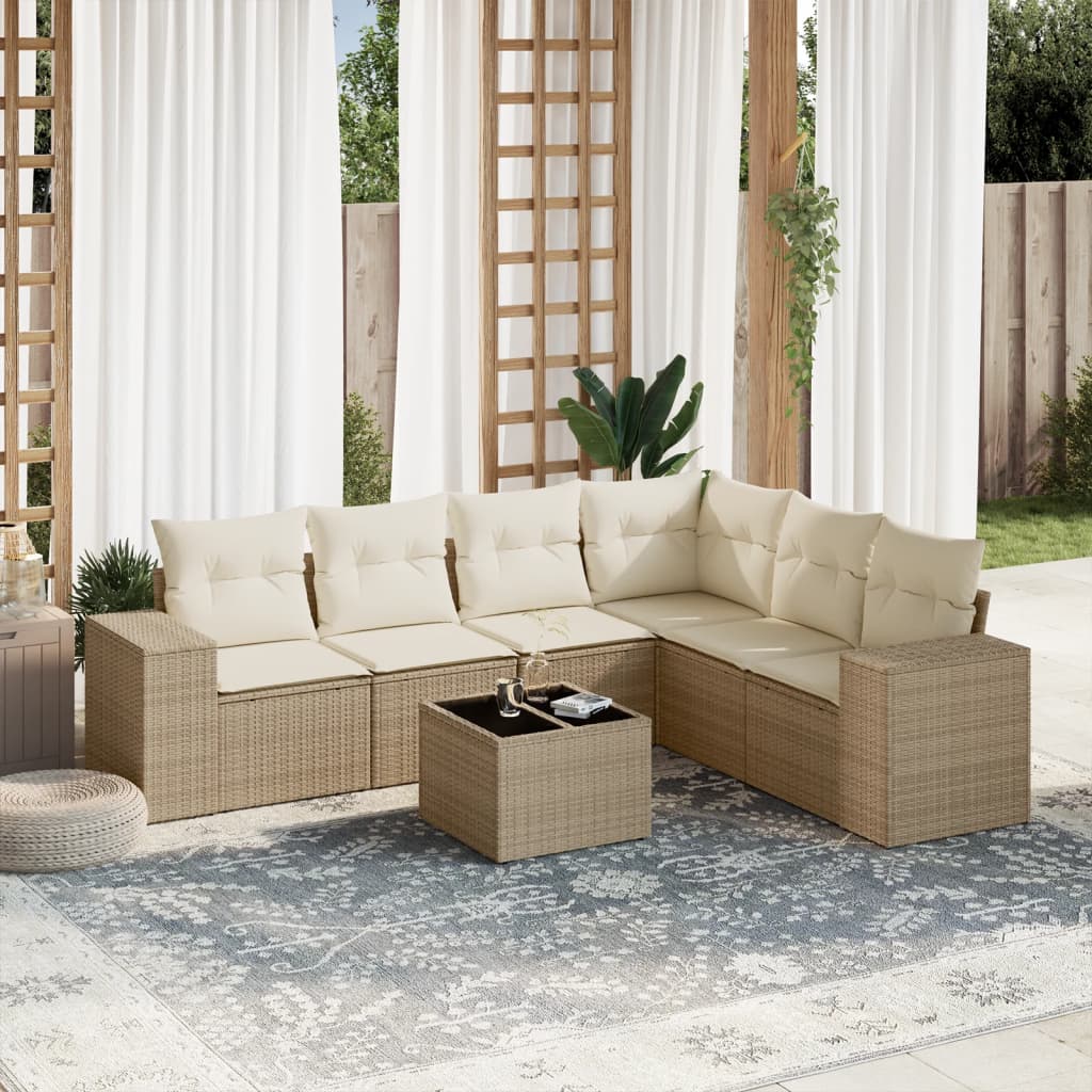 vidaXL Set sofás de jardín 7 piezas y cojines ratán sintético beige