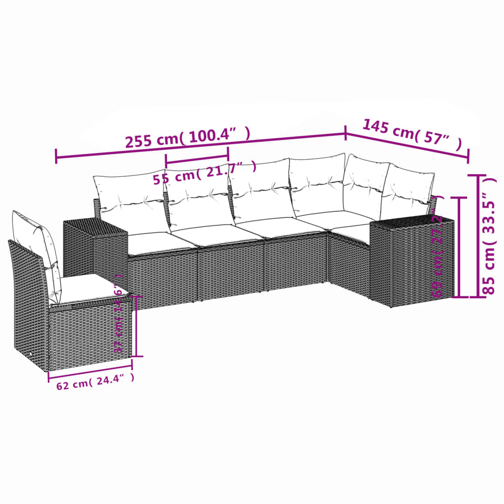 vidaXL Set de sofás de jardín 6 piezas y cojines ratán sintético negro