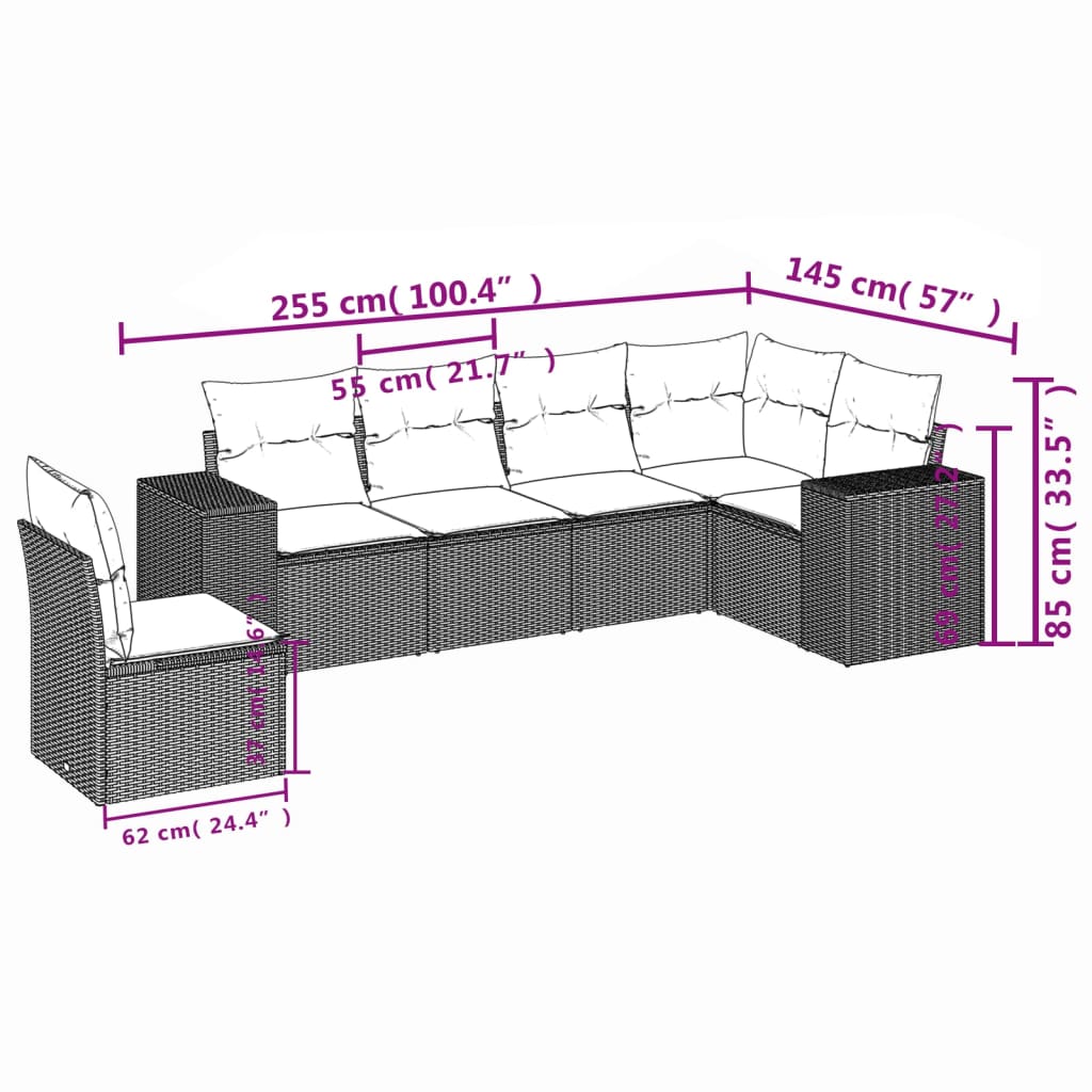 vidaXL Set sofás de jardín 6 piezas y cojines ratán sintético marrón