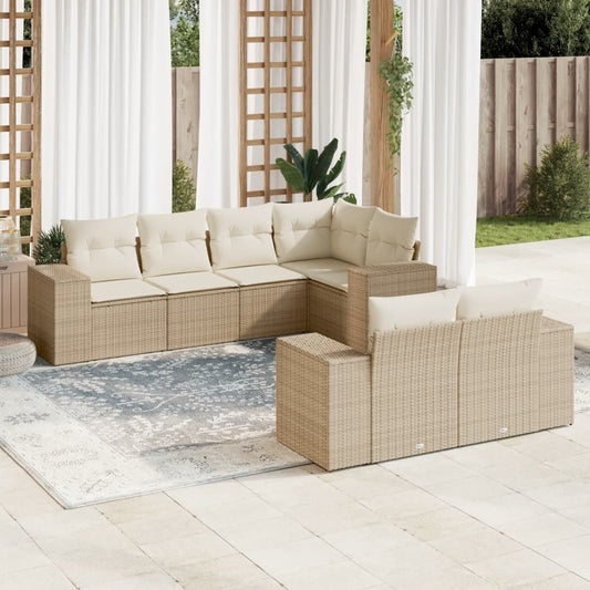 vidaXL Set sofás de jardín 7 piezas y cojines ratán sintético beige