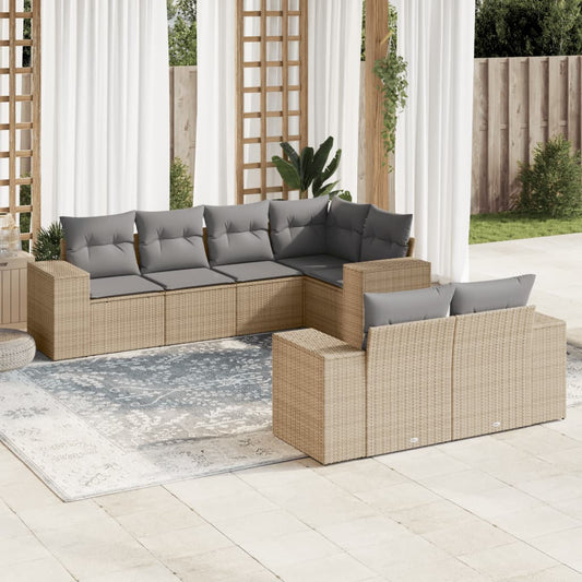 vidaXL Set sofás de jardín 7 piezas y cojines ratán sintético beige