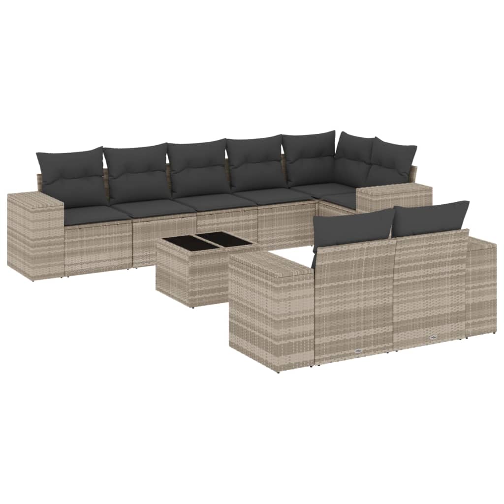 vidaXL Set muebles jardín 9 pzas y cojines ratán sintético gris claro