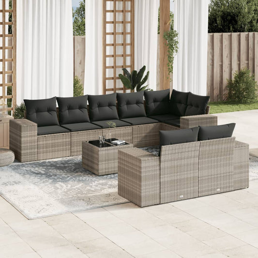 vidaXL Set muebles jardín 9 pzas y cojines ratán sintético gris claro