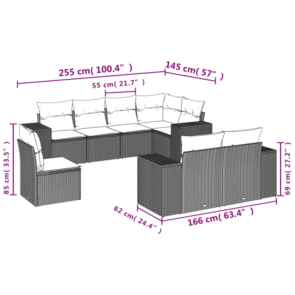 vidaXL Set sofás de jardín 8 piezas y cojines ratán sintético marrón