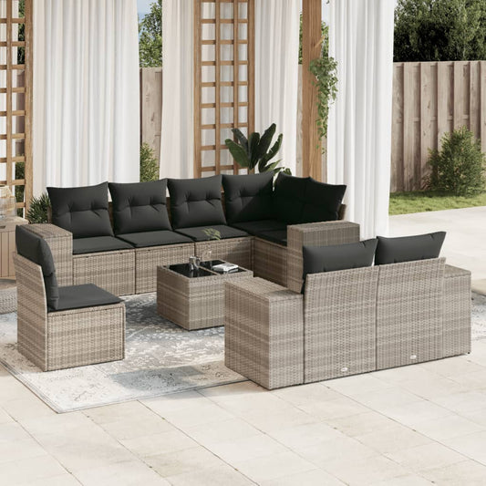 vidaXL Set muebles jardín 9 pzas y cojines ratán sintético gris claro