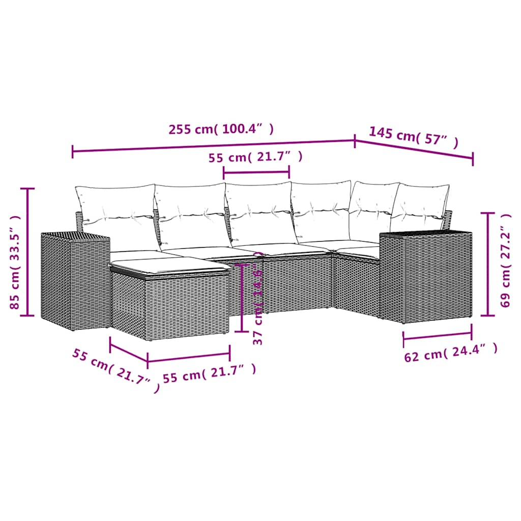 vidaXL Set sofás de jardín 6 piezas y cojines ratán sintético marrón