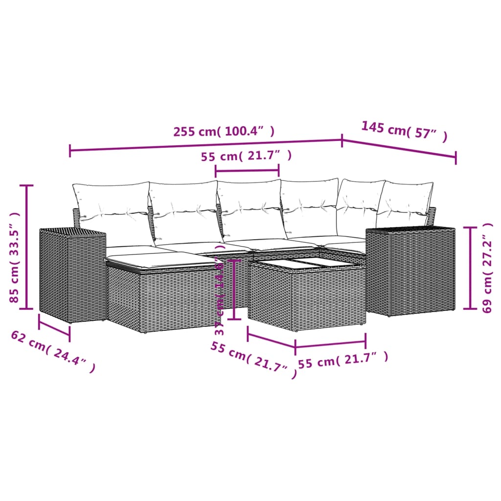 vidaXL Set sofás de jardín 7 piezas y cojines ratán sintético beige