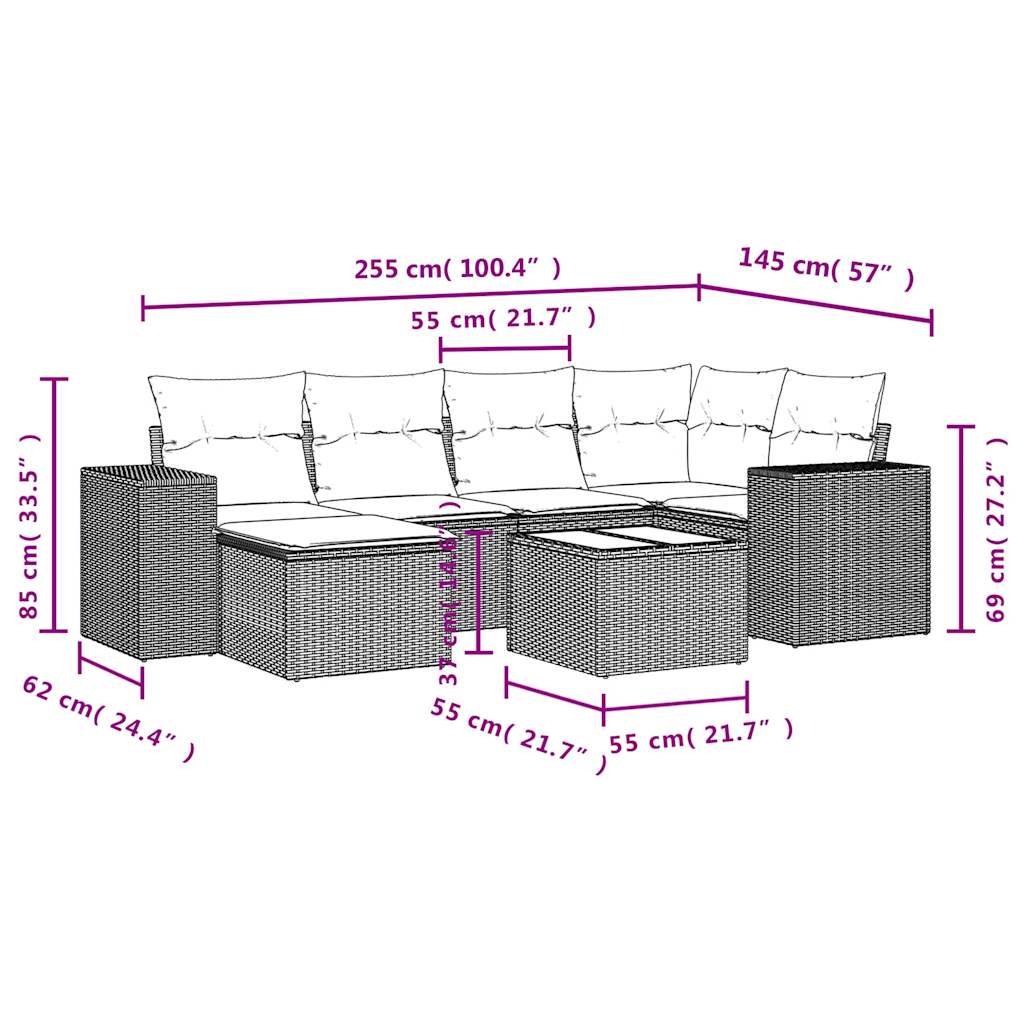 vidaXL Set sofás de jardín 7 piezas y cojines ratán sintético beige