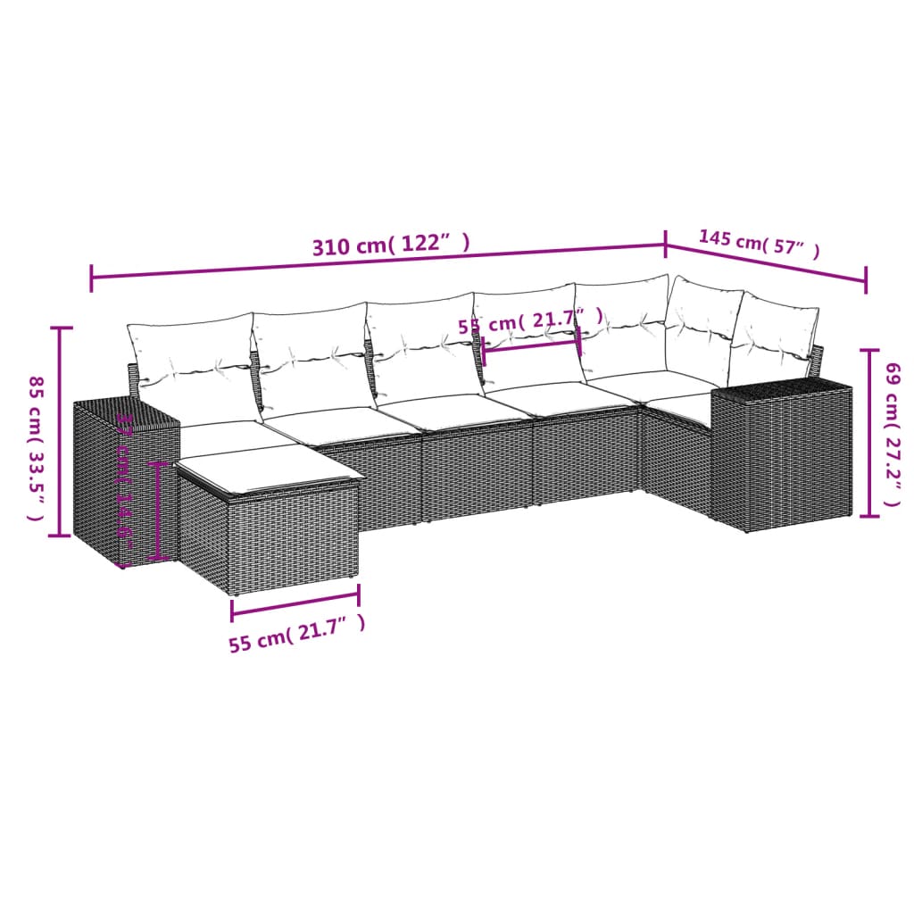 vidaXL Set sofás de jardín 7 piezas y cojines ratán sintético beige