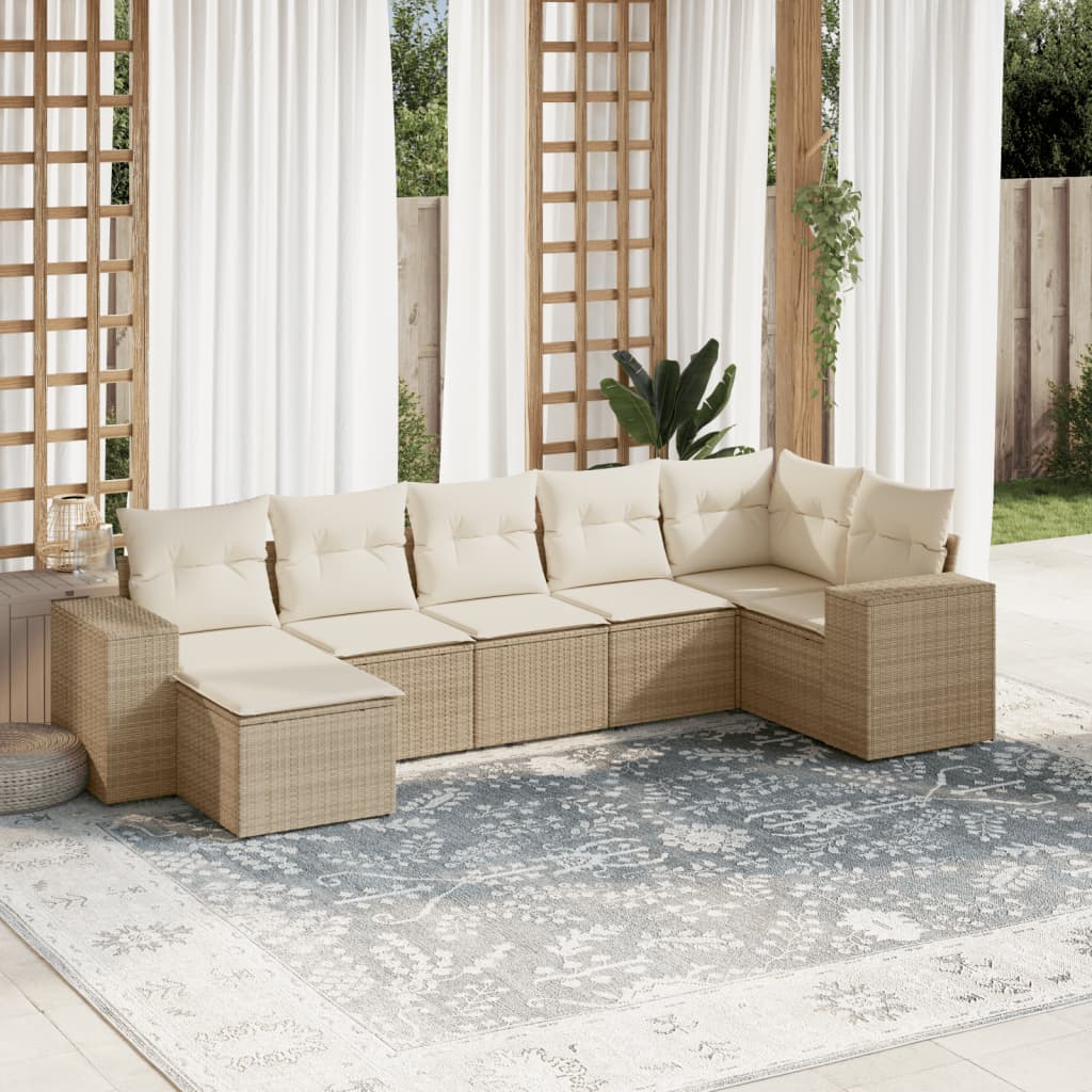 vidaXL Set sofás de jardín 7 piezas y cojines ratán sintético beige