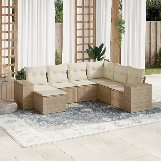 vidaXL Set sofás de jardín 7 piezas y cojines ratán sintético beige