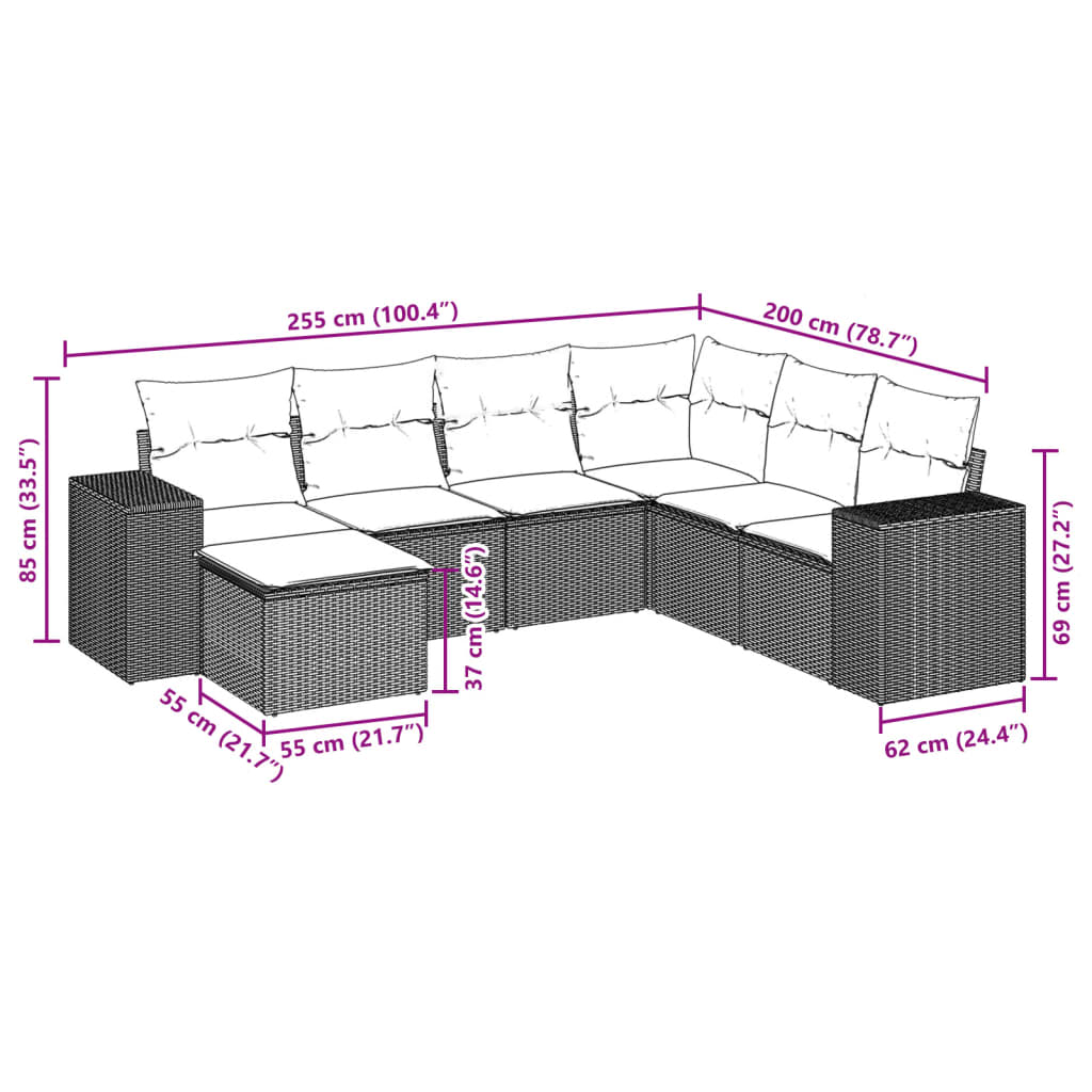 vidaXL Set sofás de jardín 7 piezas y cojines ratán sintético beige