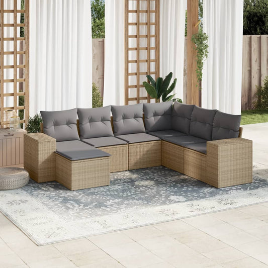 vidaXL Set sofás de jardín 7 piezas y cojines ratán sintético beige