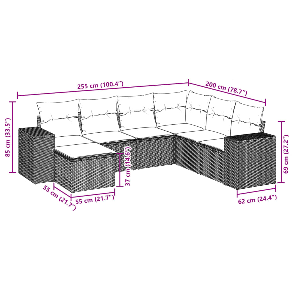 vidaXL Set de sofás de jardín 7 pzas con cojines ratán PE gris claro