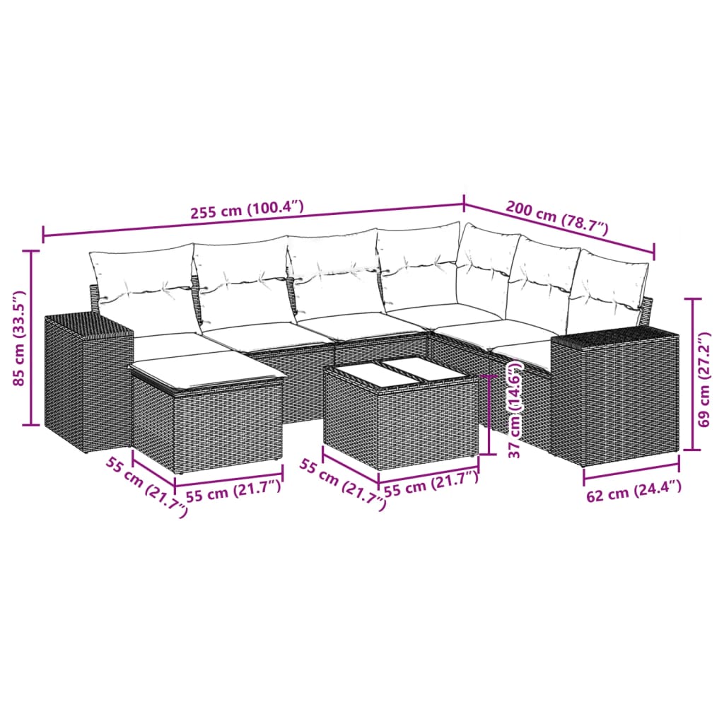 vidaXL Set de sofás de jardín 8 piezas y cojines ratán sintético negro