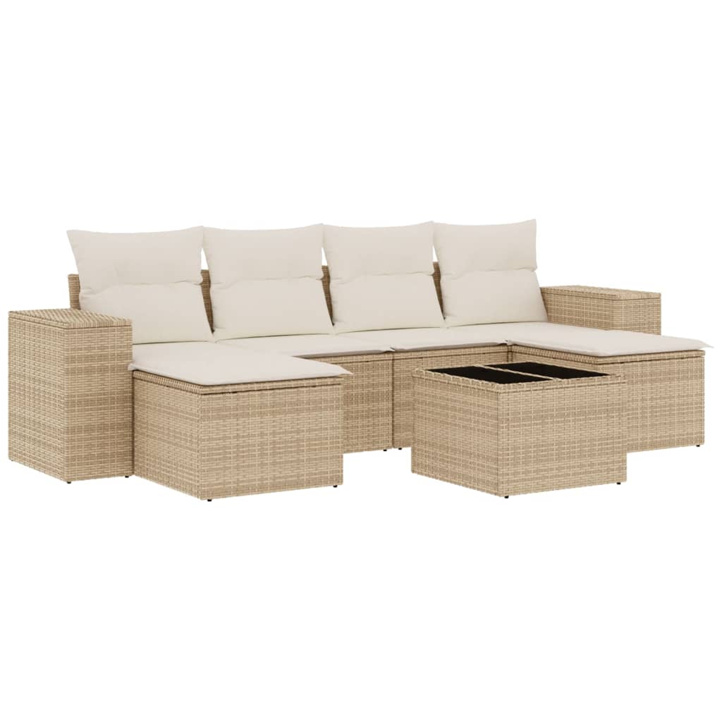 vidaXL Set sofás de jardín 7 piezas y cojines ratán sintético beige