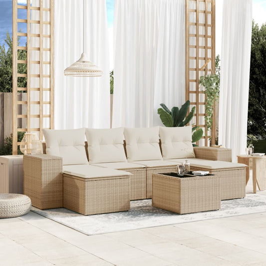 vidaXL Set sofás de jardín 7 piezas y cojines ratán sintético beige