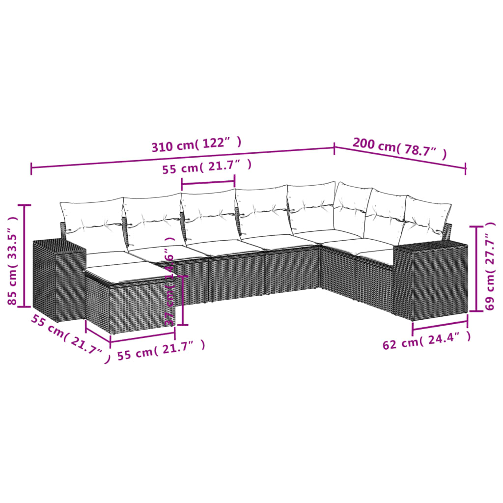 vidaXL Set de sofás de jardín 8 pzas y cojines ratán sintético gris