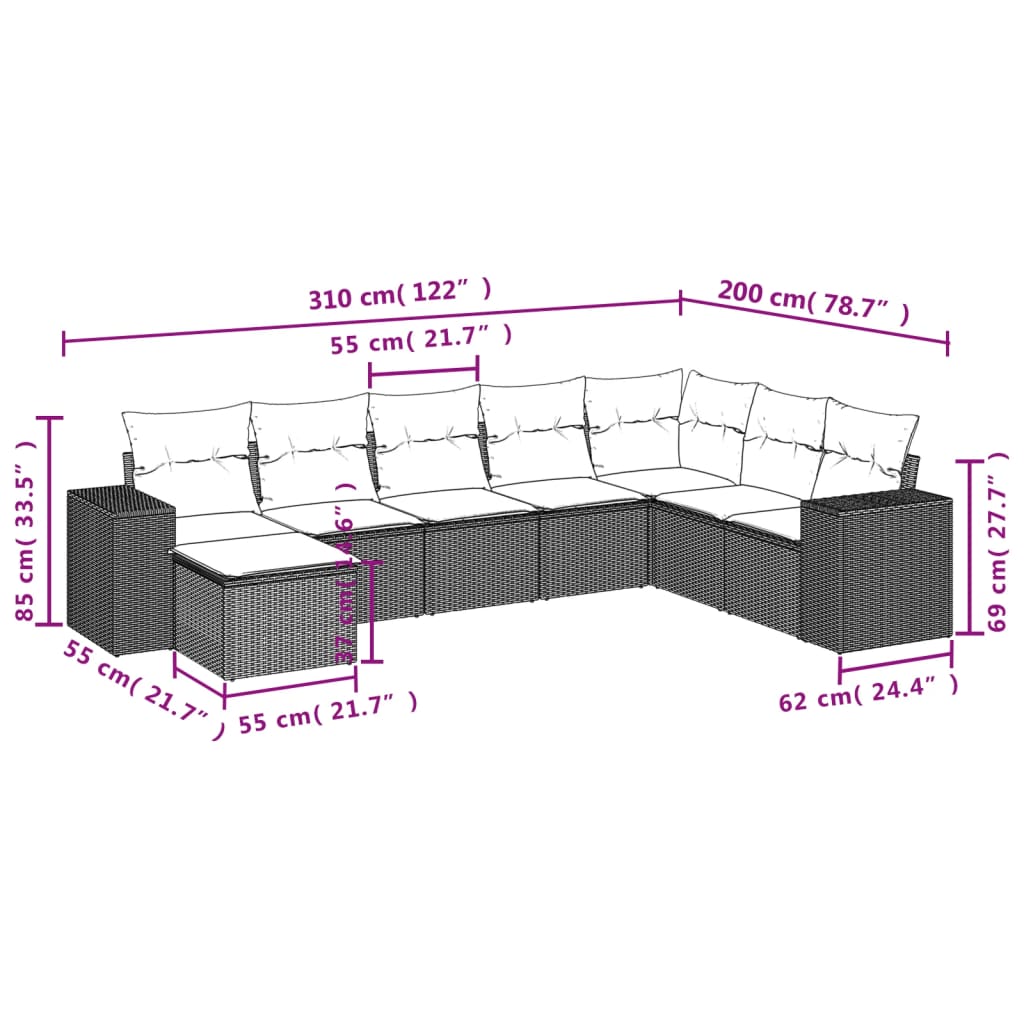 vidaXL Set sofás de jardín 8 piezas y cojines ratán sintético marrón