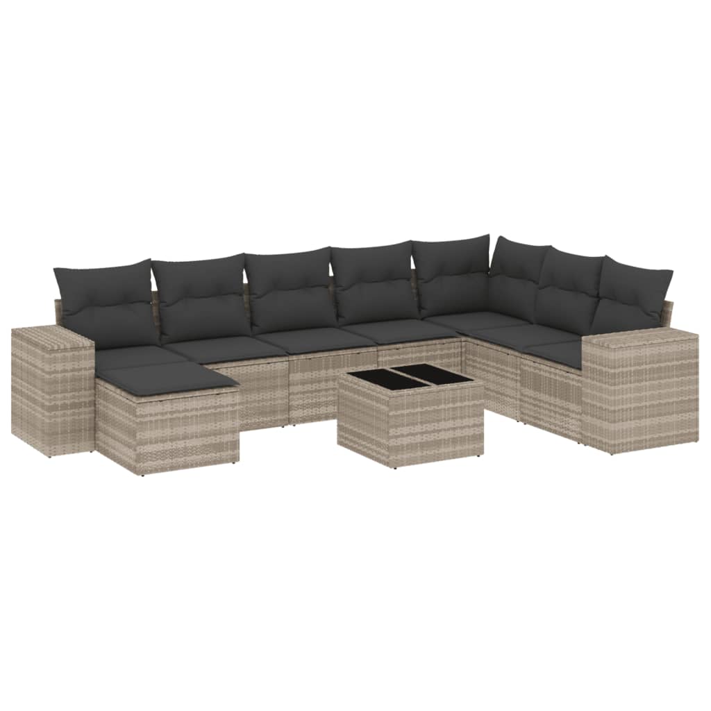 vidaXL Set muebles jardín 9 pzas y cojines ratán sintético gris claro