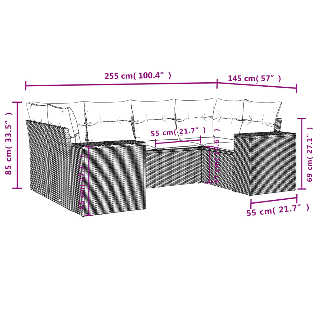 vidaXL Set de sofás de jardín 6 piezas y cojines ratán sintético negro