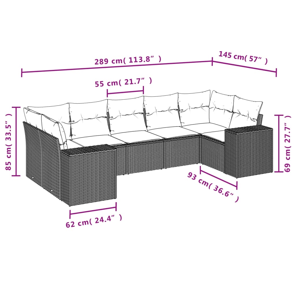 vidaXL Set sofás de jardín 7 piezas y cojines ratán sintético beige