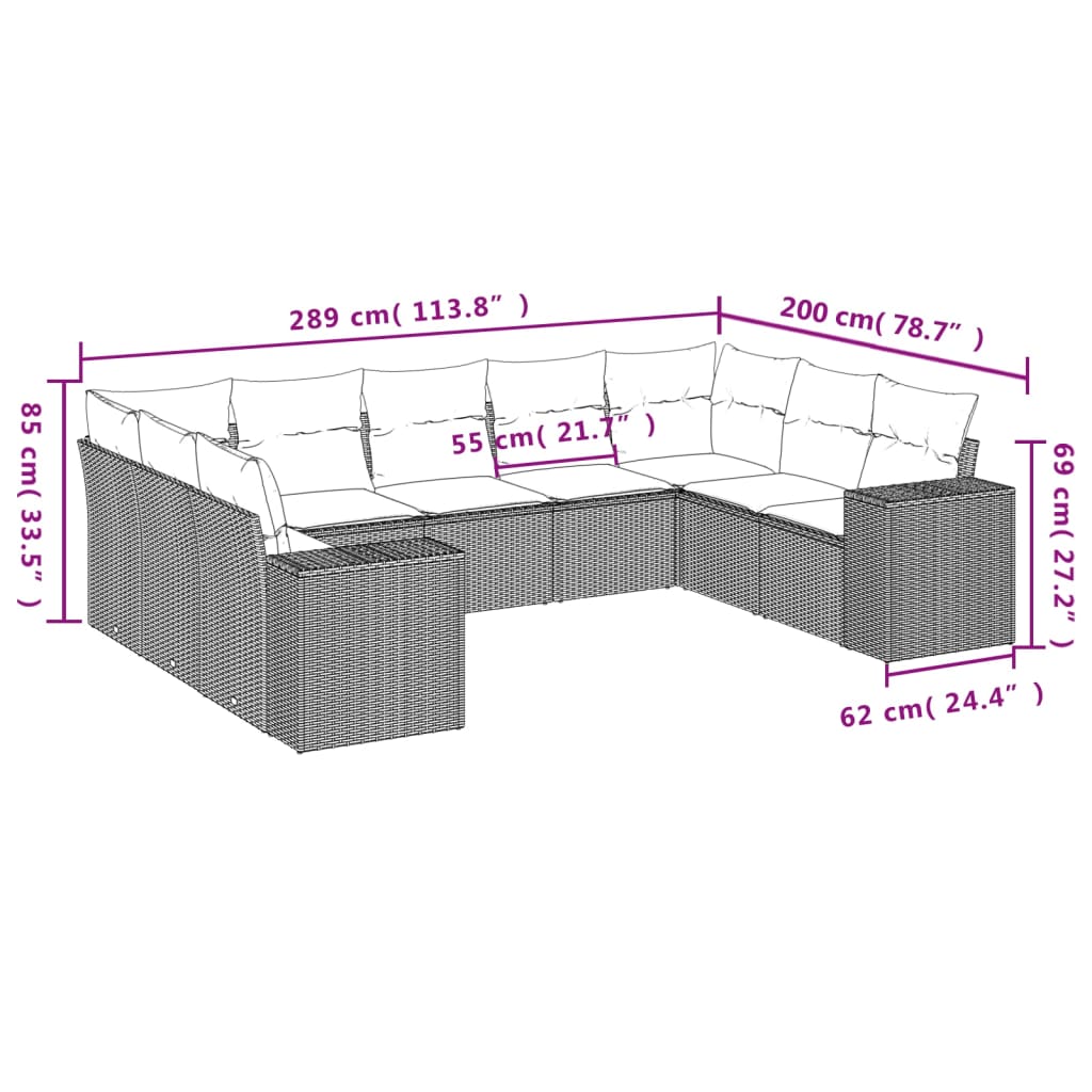 vidaXL Set muebles jardín 9 pzas y cojines ratán sintético gris claro