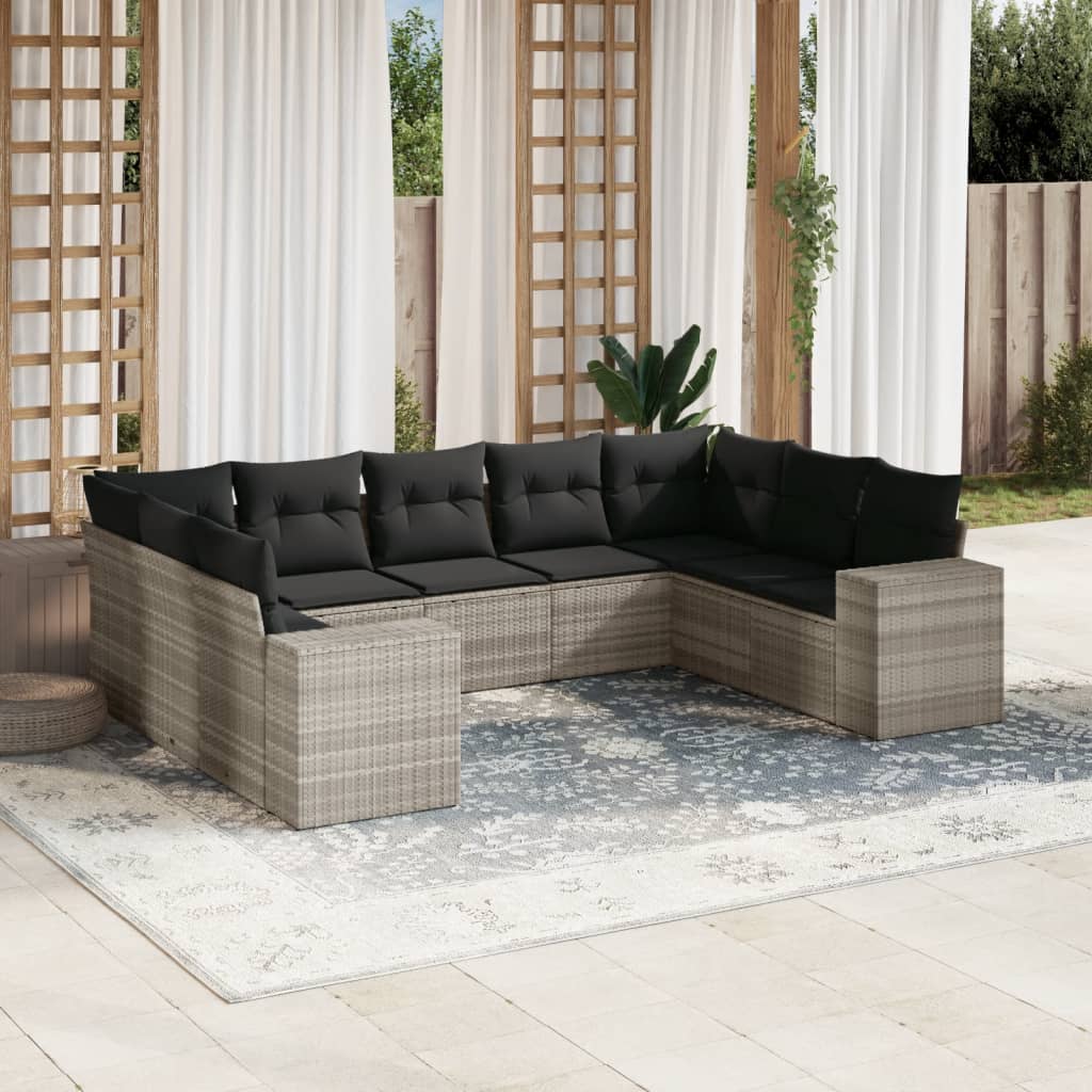 vidaXL Set muebles jardín 9 pzas y cojines ratán sintético gris claro