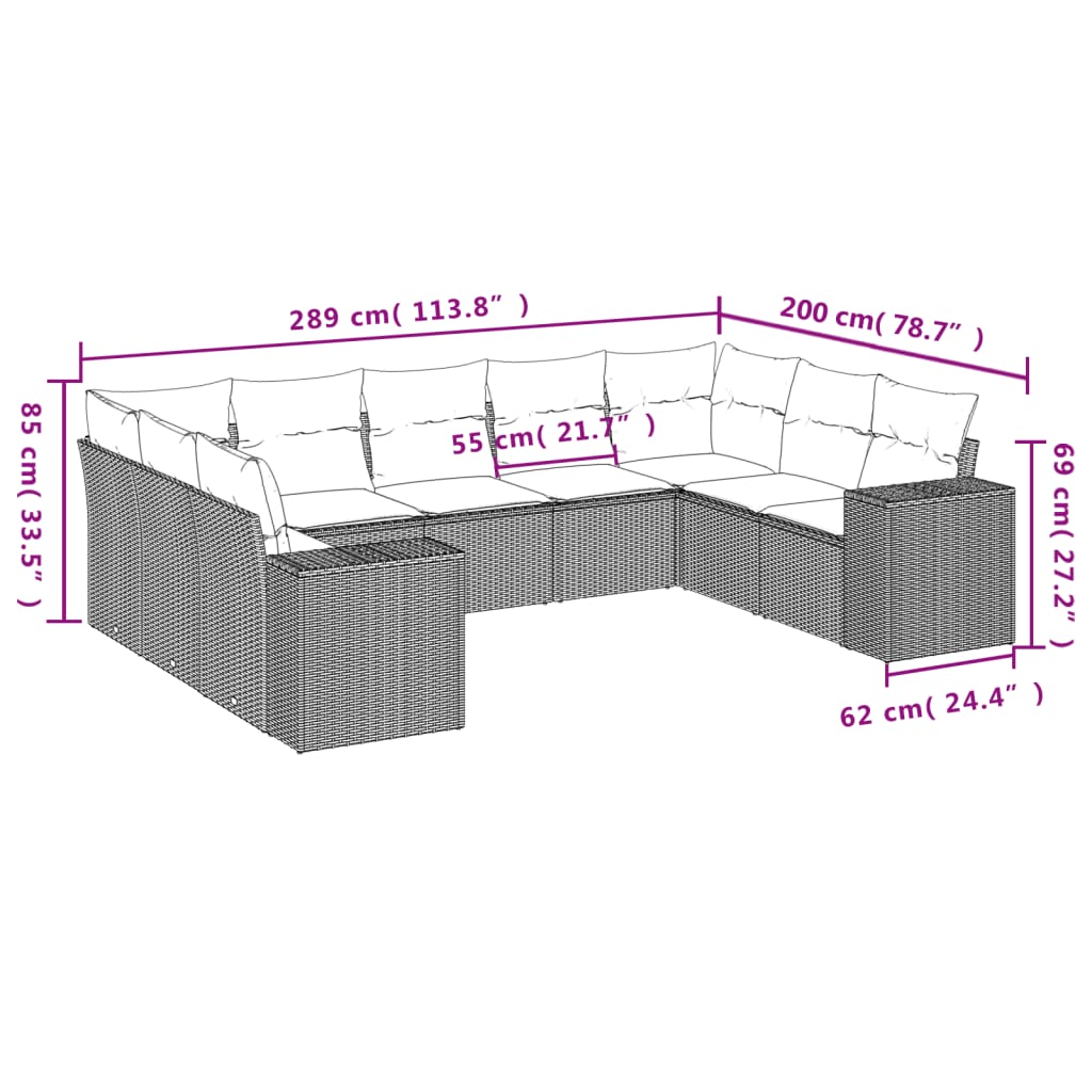 vidaXL Set de sofás de jardín 9 pzas y cojines ratán sintético marrón