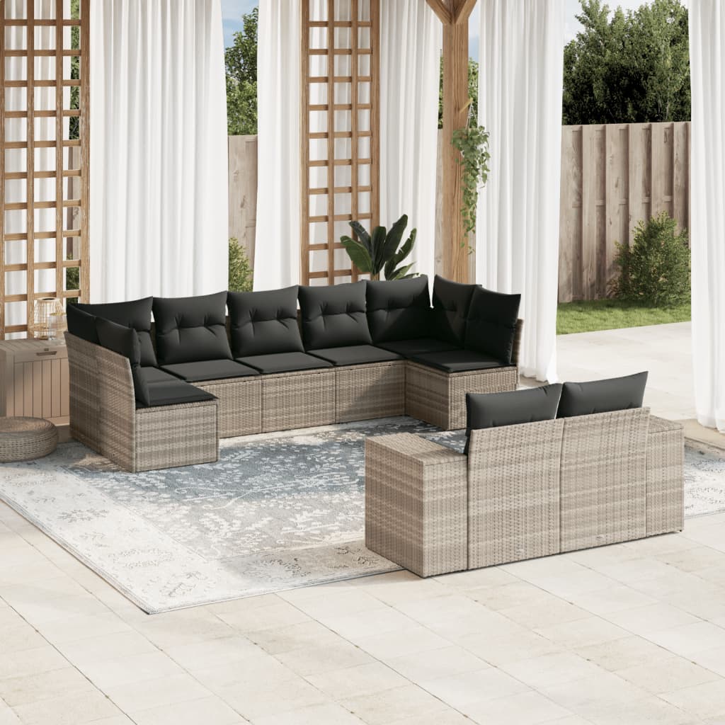 vidaXL Set muebles jardín 9 pzas y cojines ratán sintético gris claro