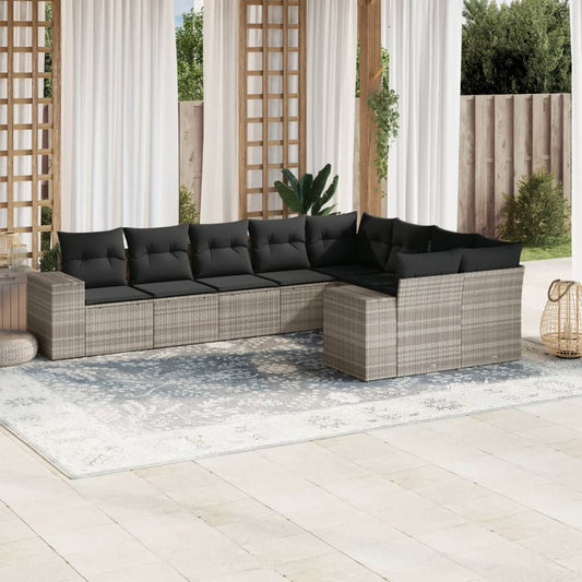 vidaXL Set muebles jardín 9 pzas y cojines ratán sintético gris claro