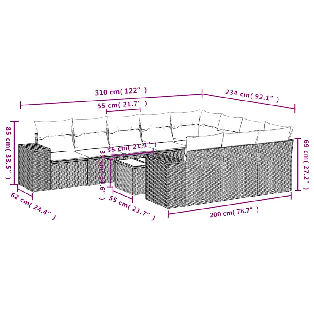 vidaXL Set de sofás de jardín 11 pzas cojines ratán sintético marrón