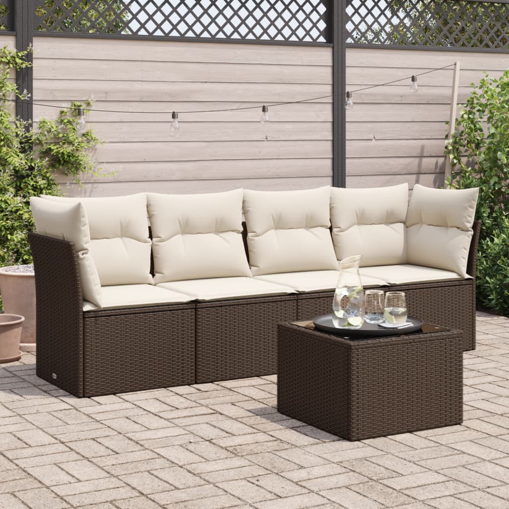 vidaXL Set comedor de jardín 5 piezas y cojines ratán sintético marrón