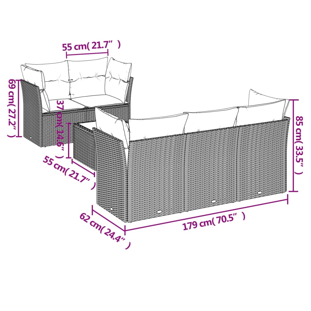 vidaXL Set sofás de jardín 6 piezas y cojines ratán sintético marrón