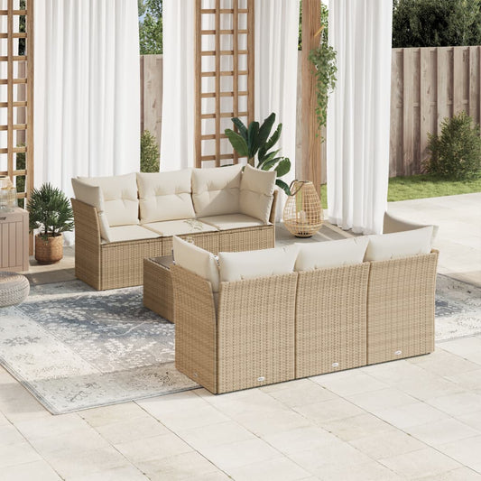 vidaXL Set sofás de jardín 7 piezas y cojines ratán sintético beige