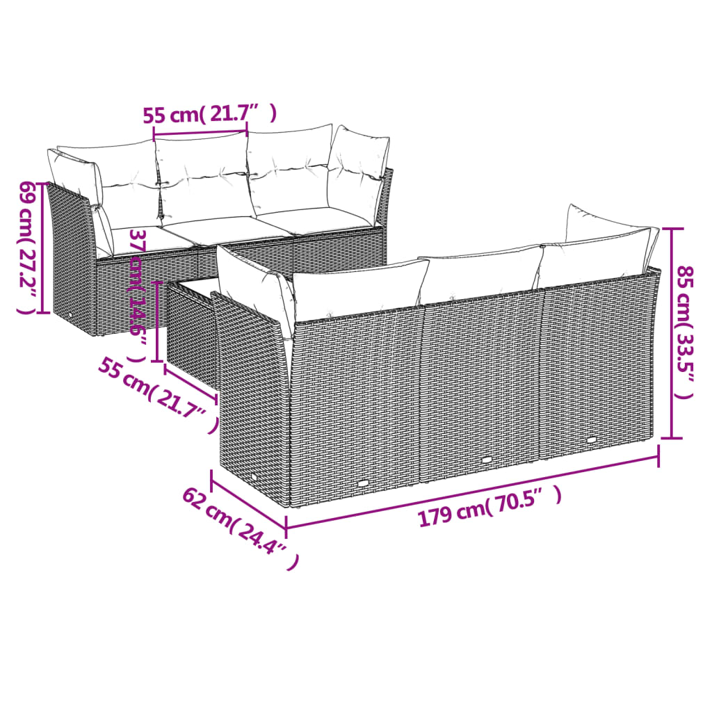 vidaXL Set sofás de jardín 7 piezas y cojines ratán sintético beige