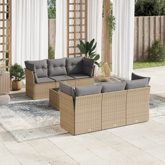 vidaXL Set sofás de jardín 7 piezas y cojines ratán sintético beige